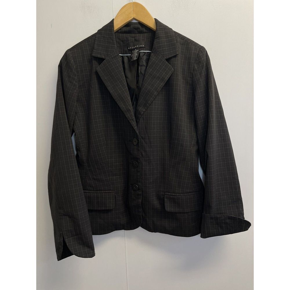 Attention Women's Size 8 Blazer Jacket Black Checkered Lightweight
